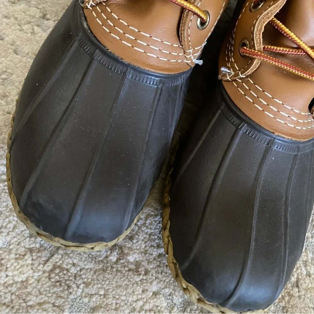 L.L. Bean Bean Boots Duck Booties Winter Waterproof Lace Up Brown Tan Leather:9M